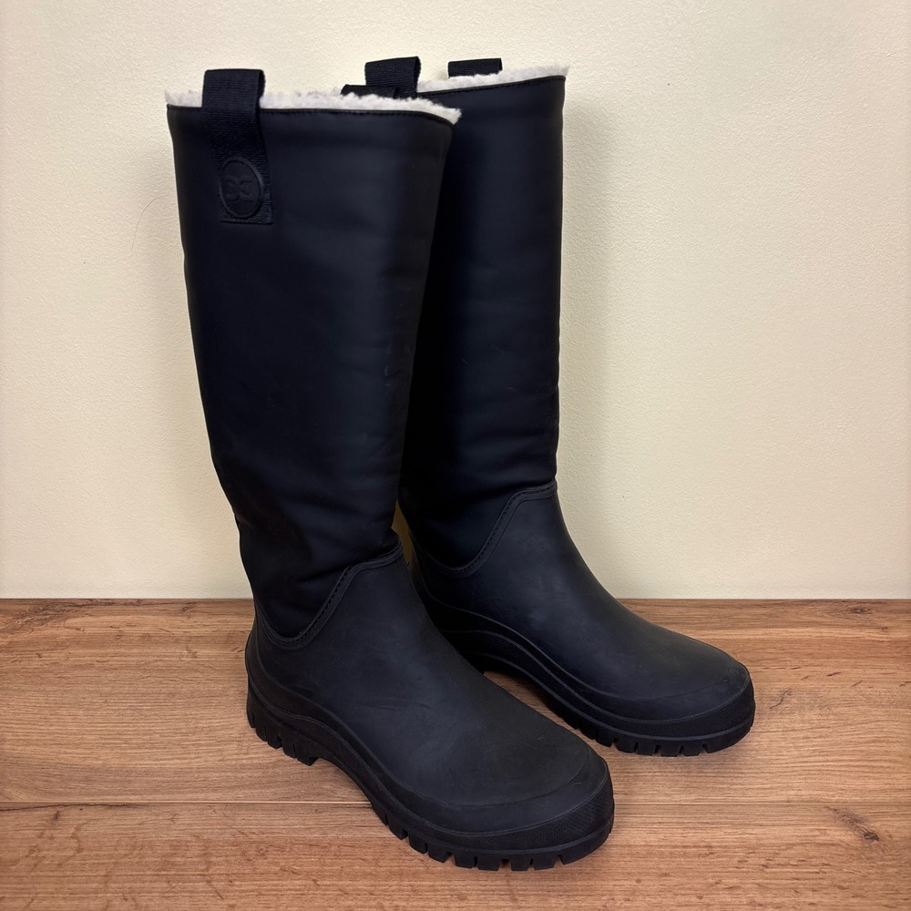 SAM EDELMAN Lessie Tall Rain Boots In Black Women Size 8 Slip-On Weatherproof